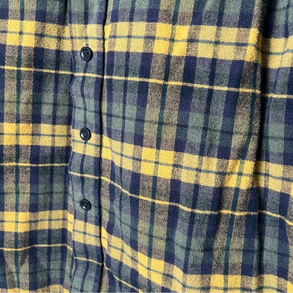 L.L Bean Men’s Plaid Flannel Button Down Shirt Yellow Green Gorpcore Medium Reg - Picture 3 of 8